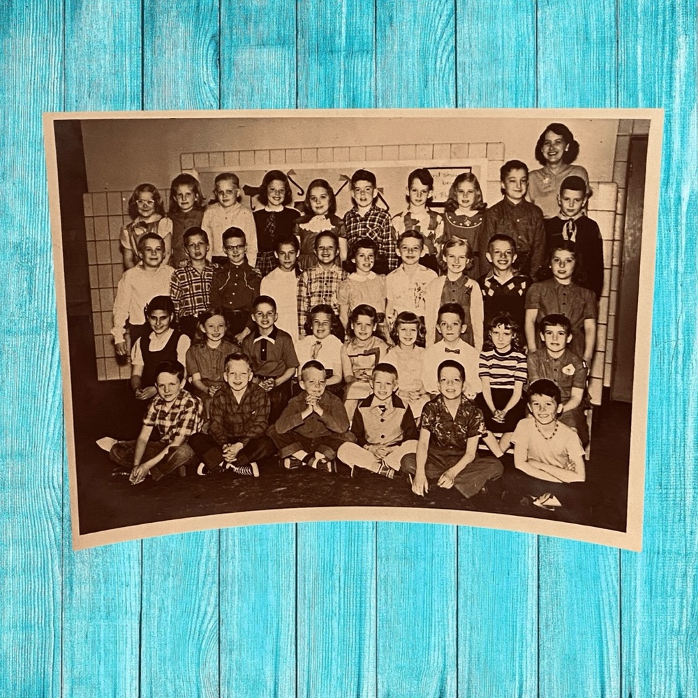 Vintage Elementary School Class Photo 3rd Grade Bolton School 1953